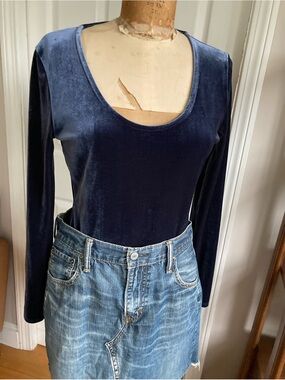 J. Crew Navy Velvet Long-Sleeve Scoop Bodysuit